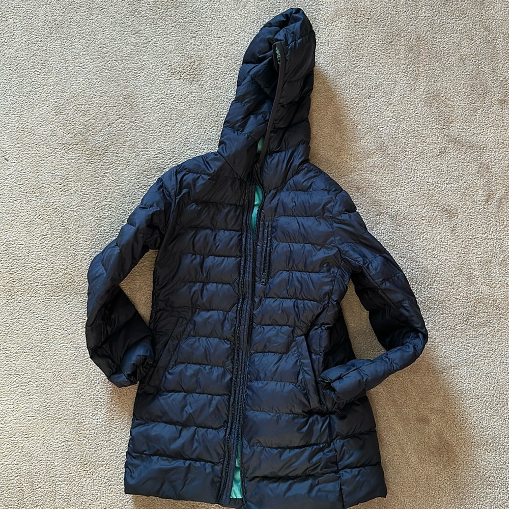 Light packable puffer girls blue coat